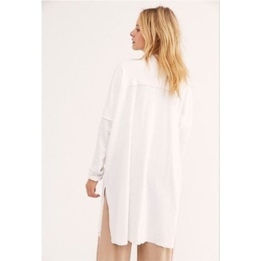 Free People White Waffle Knit Relaxed Cardigan | Coastal Grandmother Soft Girl L - Picture 7 of 16